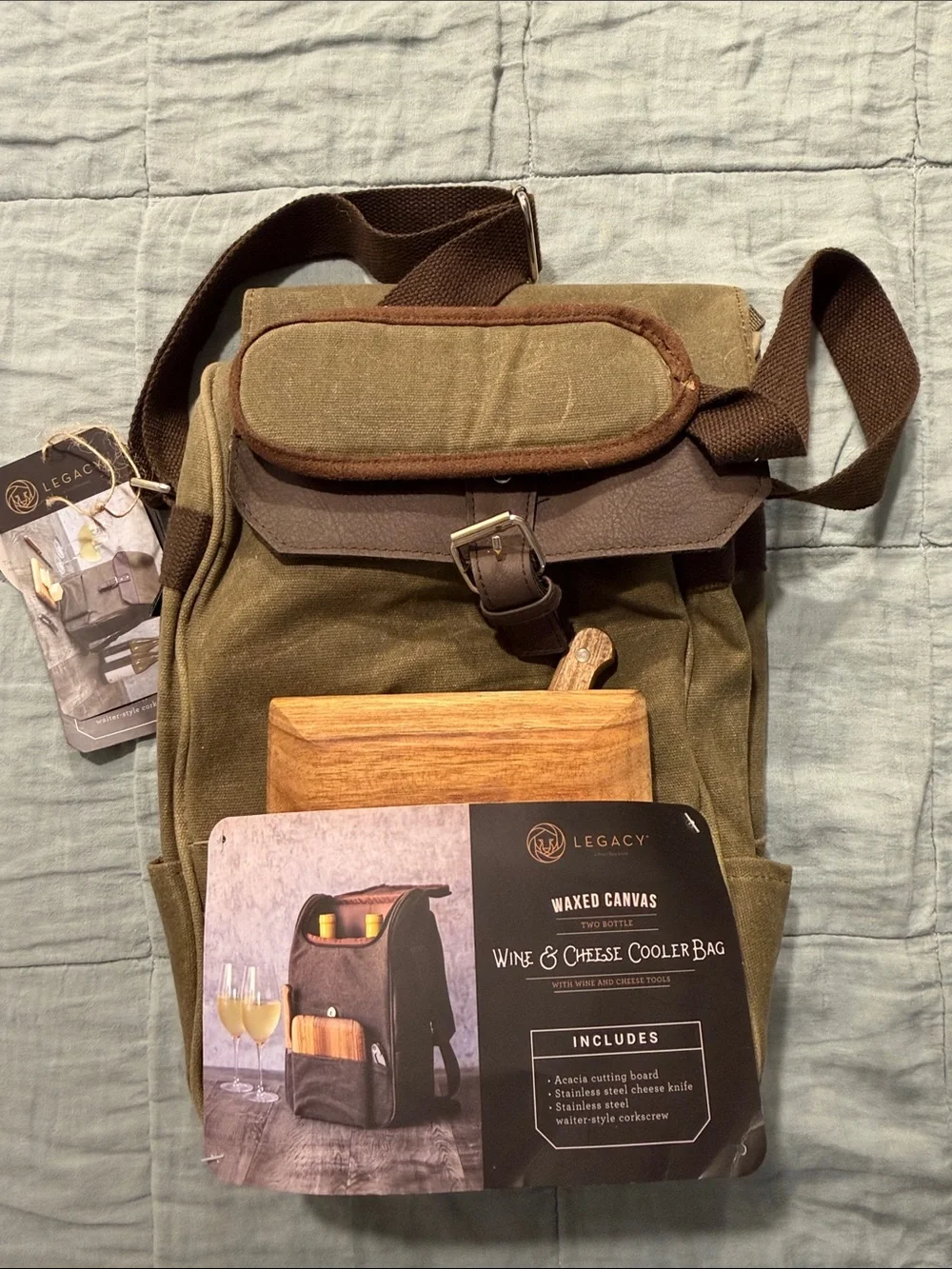 Legacy Olive Green & Brown Waxed Canvas Messenger Cooler Bag New with Tags